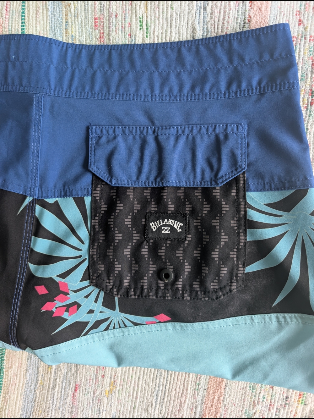 Billabong Blue Floral Swim Trunks - Pocket Detail